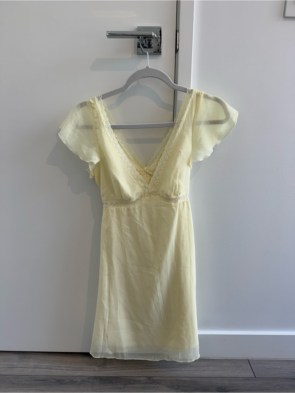 Yellow Lace-Trim Mini Dress